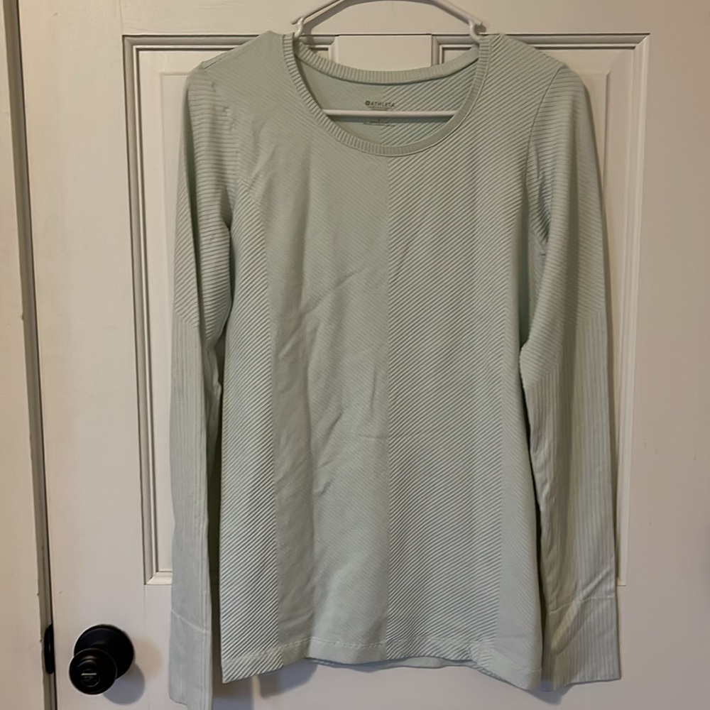Athleta Mint Blue Ribbed Long Sleeve Baselayer Top